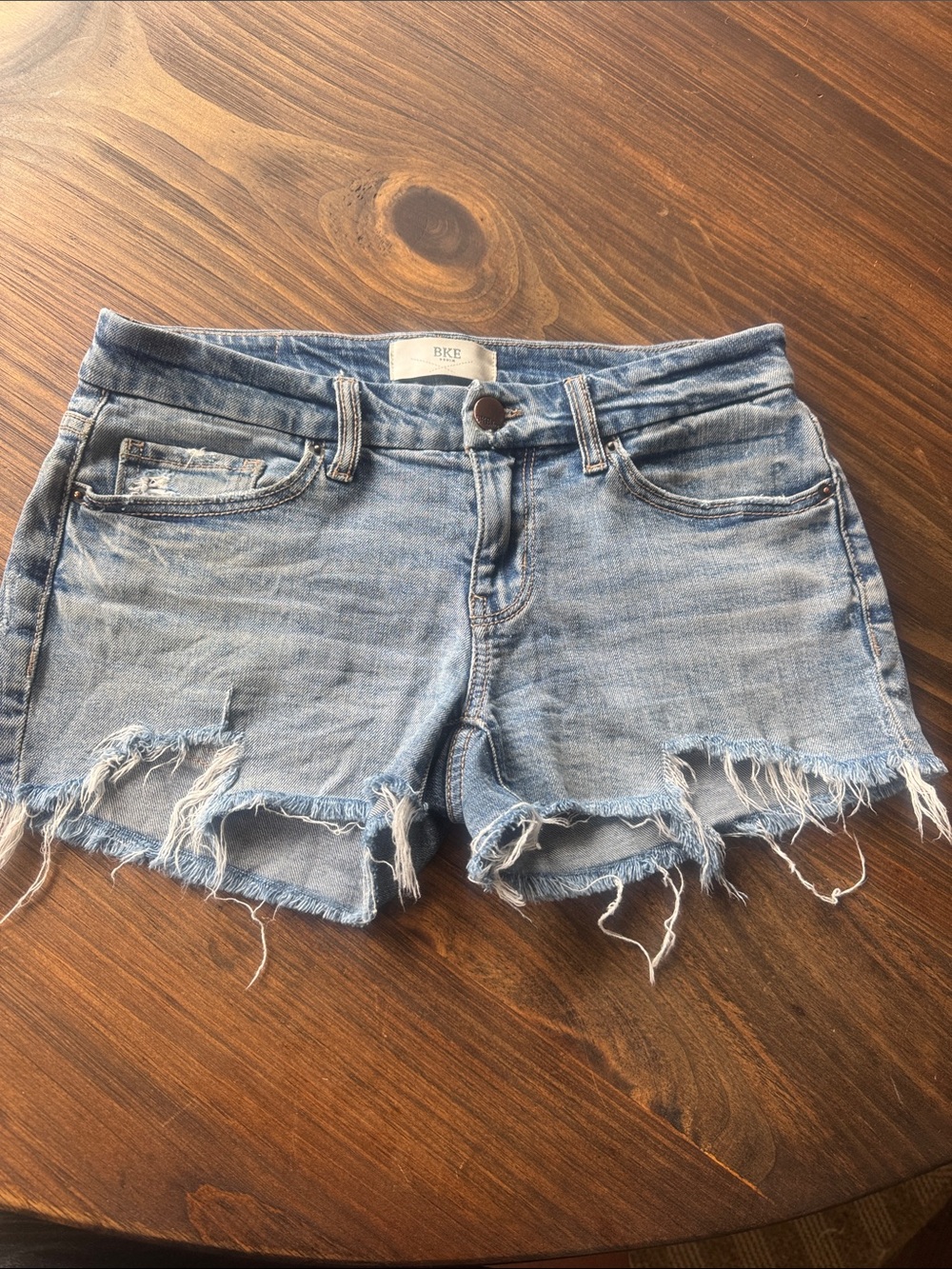 BKE Stella Low Rise Light Blue Distressed Cutoff Denim Shorts - Size 26